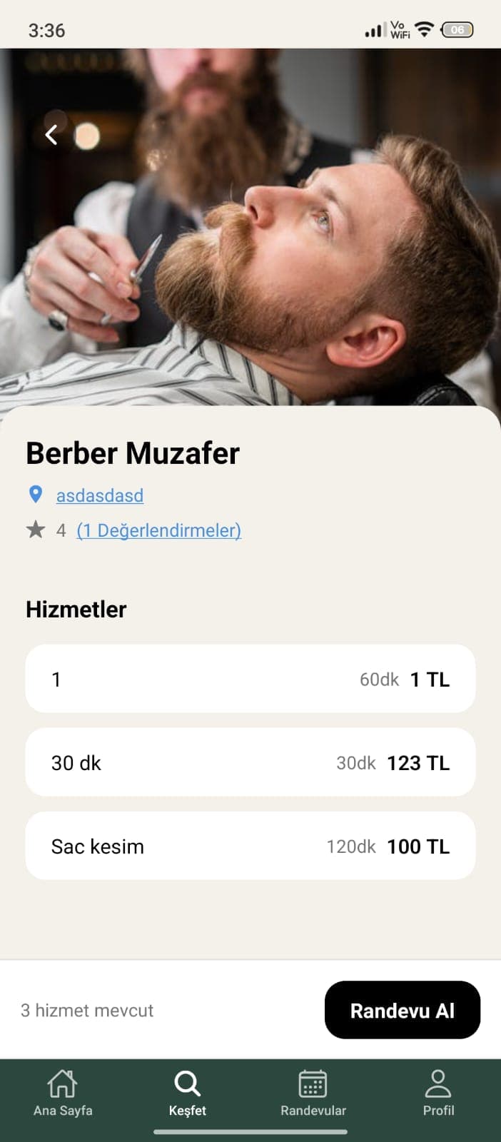 Kuaförün salon detay ekranı